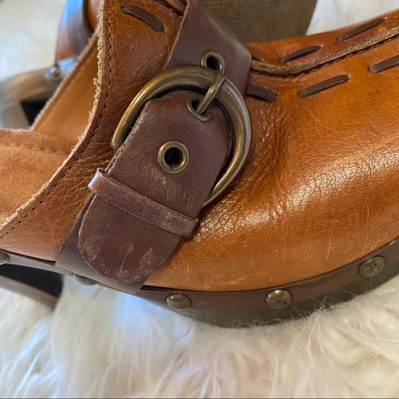 Mules heels 70s heel leather shoe nail head buckle - Picture 6 of 7